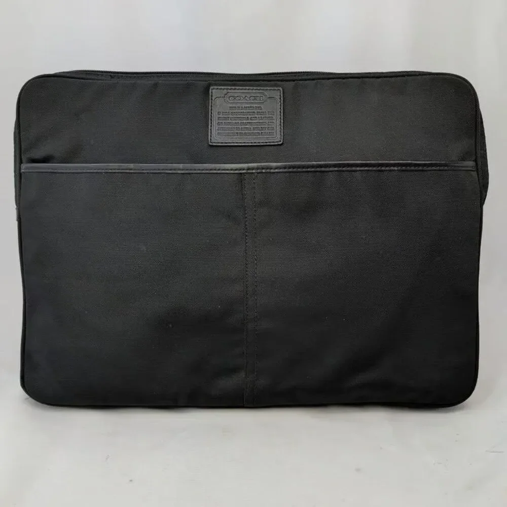 Coach Laptop Sleeve Case Black Nylon Perforated Leather Computer Bag Mens Padded